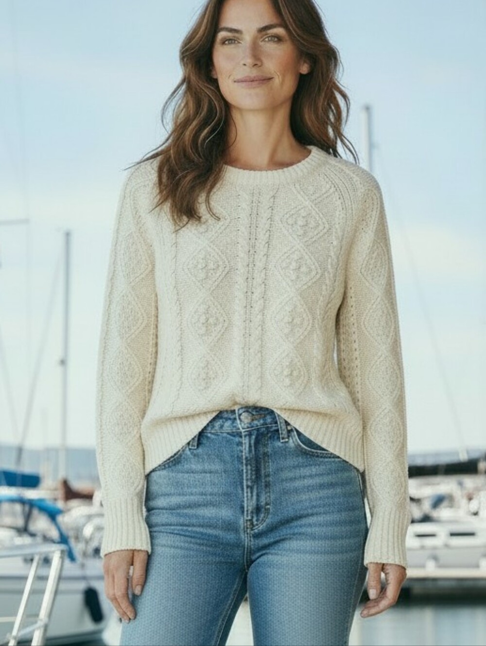 GANT Wool Angora Blend Bauble Cable Knit Fisherman Fishermen Sweater Small